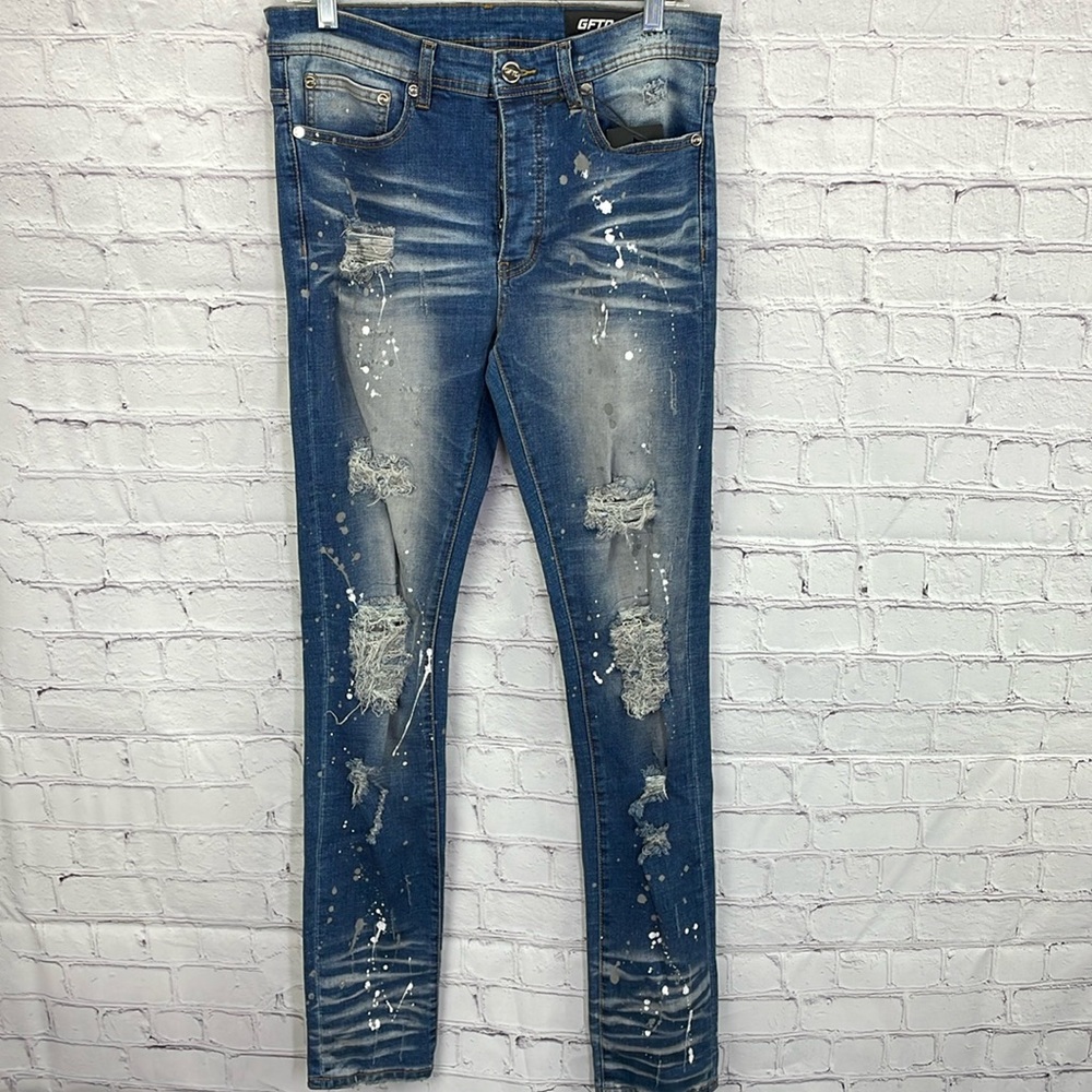 ⭐️NWT GFTD LA Chase distressed paint splatter Mens jeans SZ 32.